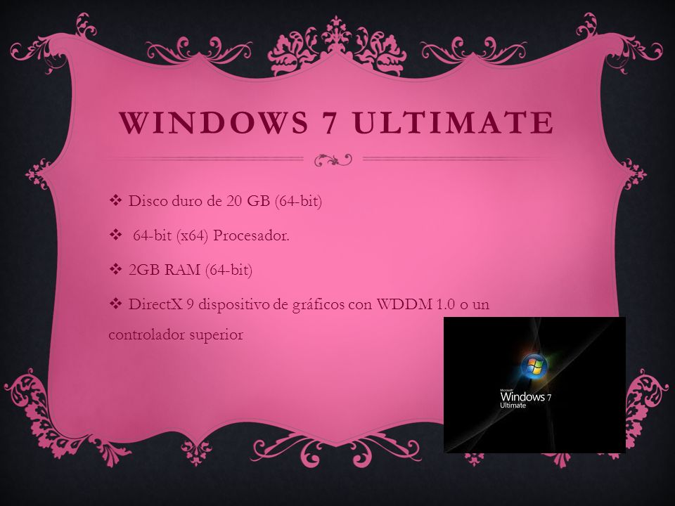 Windows 7 Ultimate Disco duro de 20 GB (64-bit)