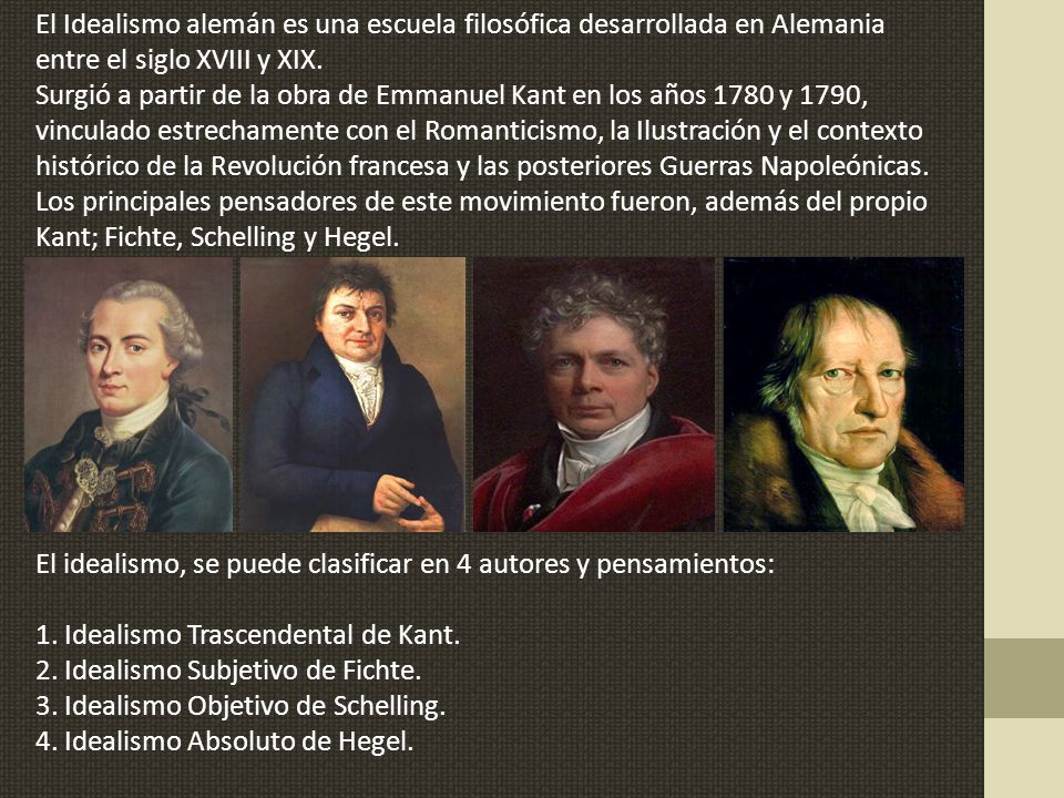 El Idealismo alemán es una escuela filosófica desarrollada en Alemania entre el siglo XVIII y XIX.