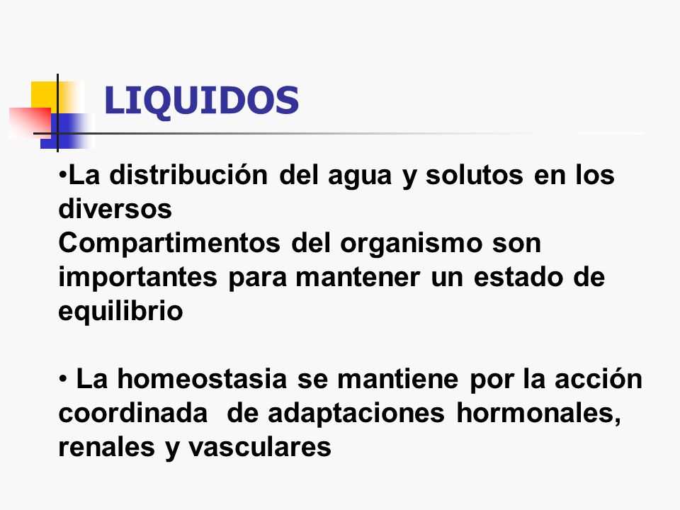 LIQUIDOS La distribución del agua y solutos en los diversos
