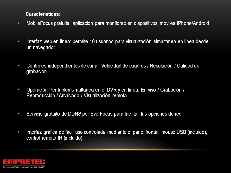 Características: MobileFocus gratuita, aplicación para monitoreo en dispositivos móviles iPhone/Android.