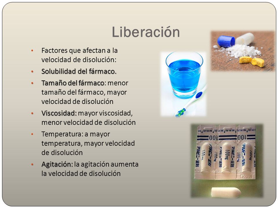 Liberación Factores que afectan a la velocidad de disolución: