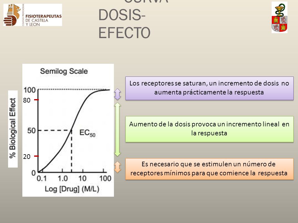 CURVA DOSIS-EFECTO Los receptores se saturan, un incremento de dosis no. aumenta prácticamente la respuesta.