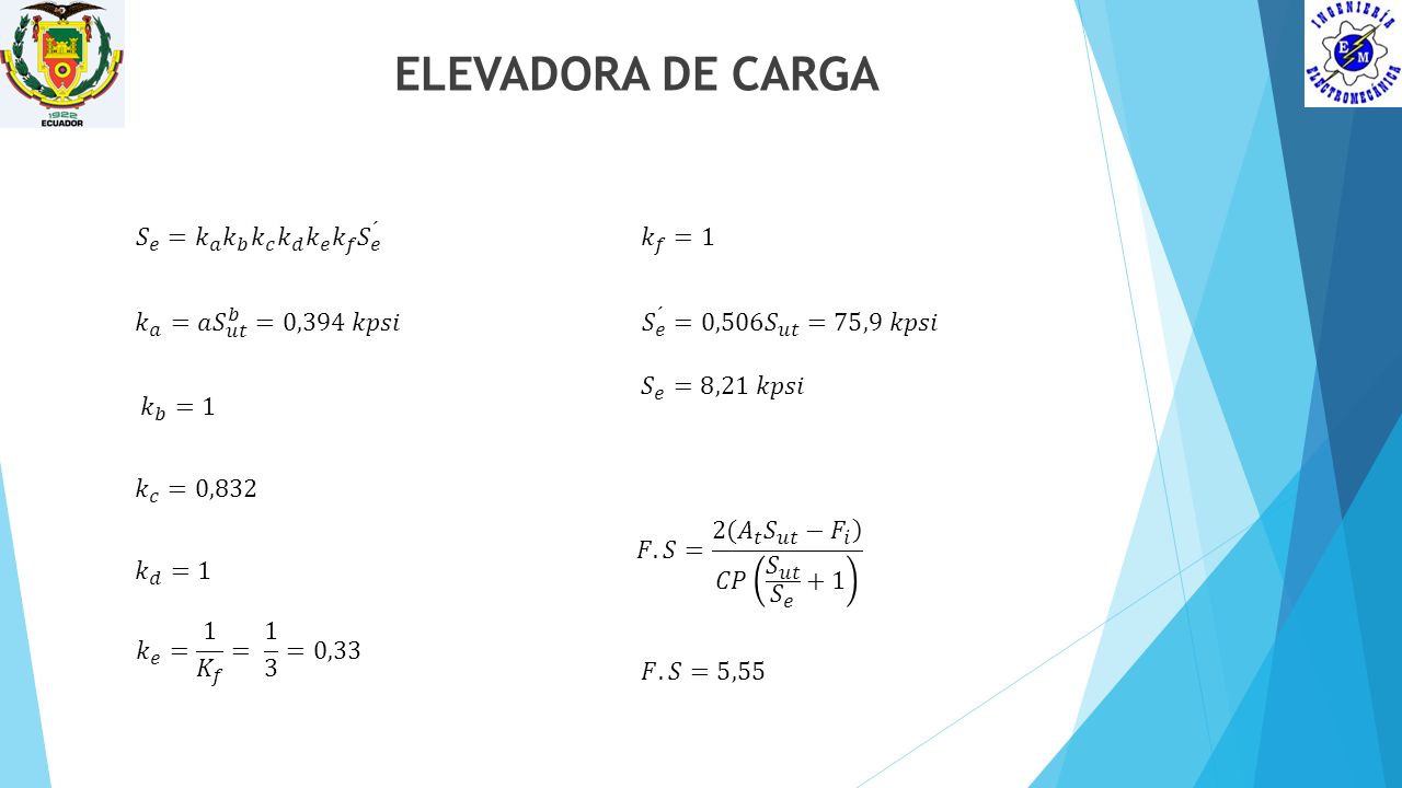ELEVADORA DE CARGA 𝑆 𝑒 = 𝑘 𝑎 𝑘 𝑏 𝑘 𝑐 𝑘 𝑑 𝑘 𝑒 𝑘 𝑓 𝑆 𝑒 ´ 𝑘 𝑓 =1
