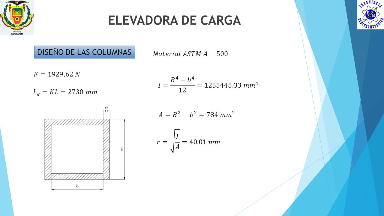 ELEVADORA DE CARGA DISEÑO DE LAS COLUMNAS M𝑎𝑡𝑒𝑟𝑖𝑎𝑙 𝐴𝑆𝑇𝑀 𝐴−500
