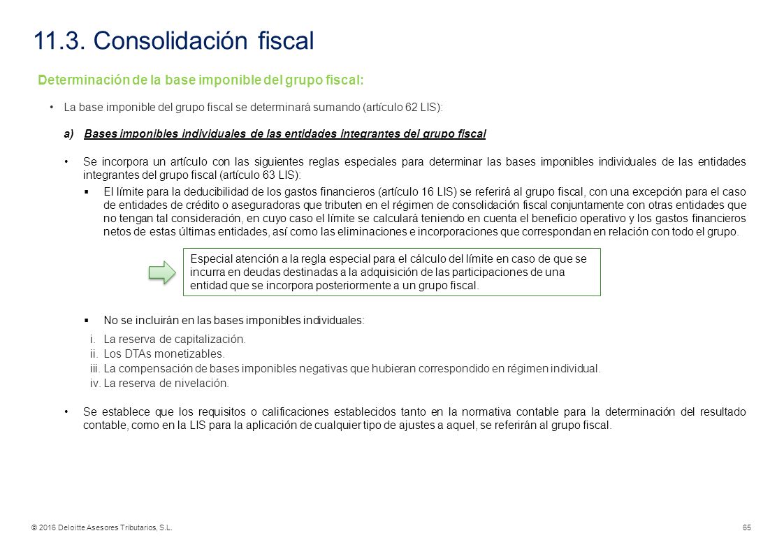 11.3. Consolidación fiscal Determinación de la base imponible del grupo fiscal: