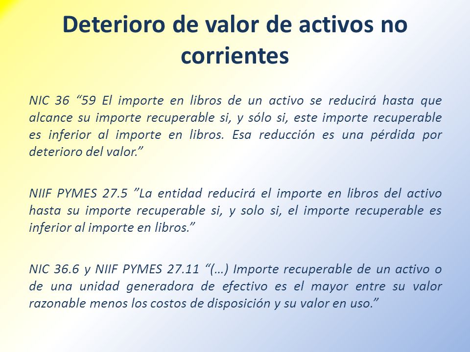 Deterioro de valor de activos no corrientes
