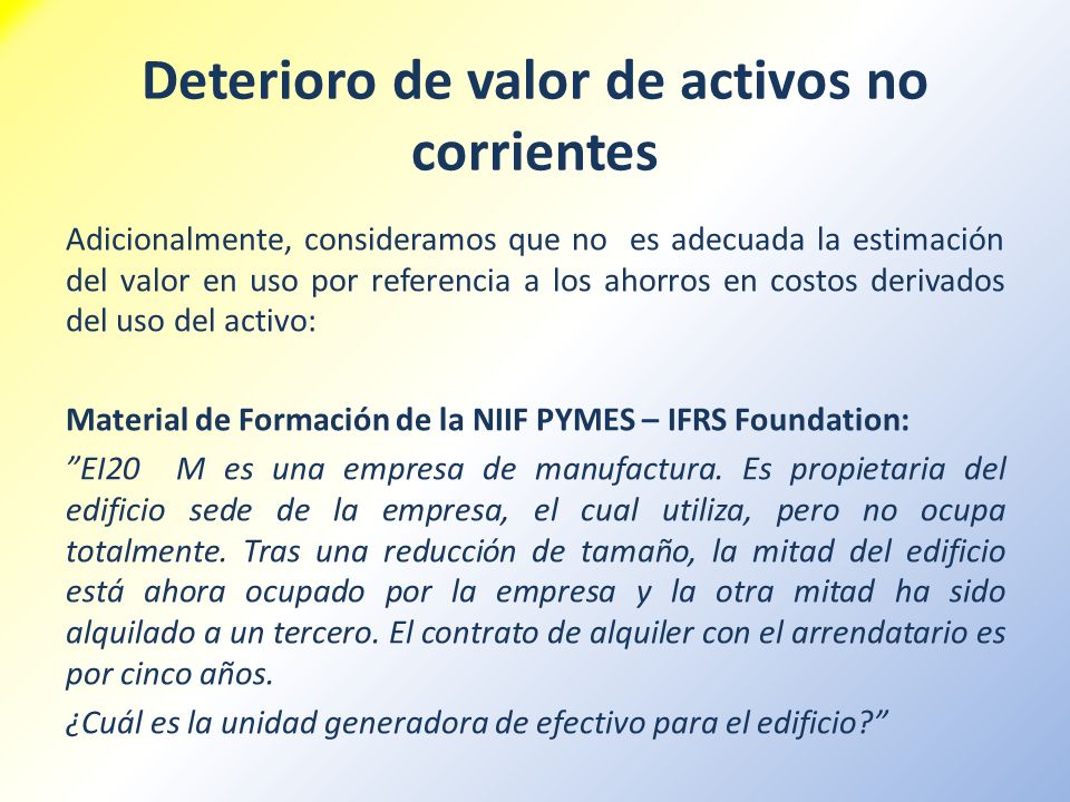 Deterioro de valor de activos no corrientes