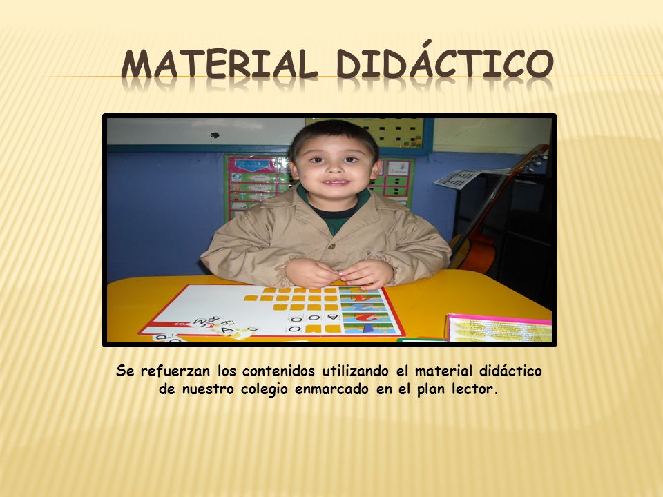 Material didáctico Se refuerzan los contenidos utilizando el material didáctico de nuestro colegio enmarcado en el plan lector.