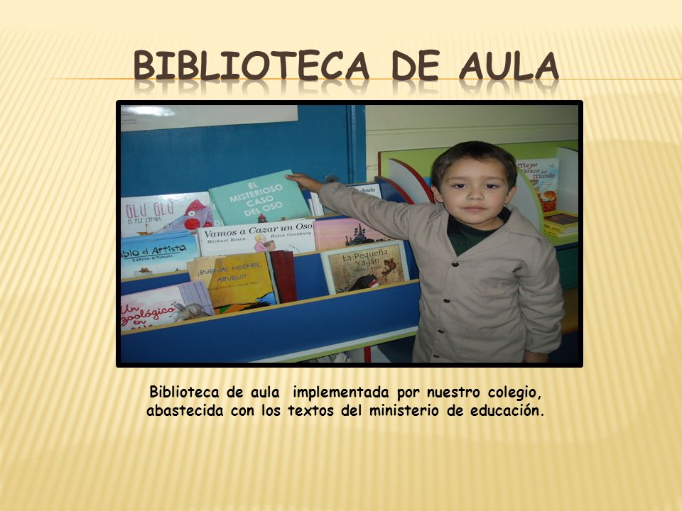 Biblioteca de aula Biblioteca de aula implementada por nuestro colegio, abastecida con los textos del ministerio de educación.