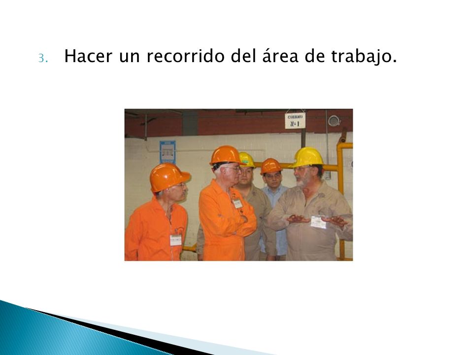 Hacer un recorrido del área de trabajo.