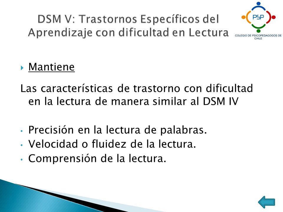 DSM V: Trastornos Específicos del Aprendizaje con dificultad en Lectura