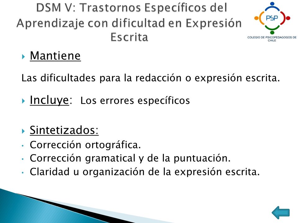 DSM V: Trastornos Específicos del Aprendizaje con dificultad en Expresión Escrita