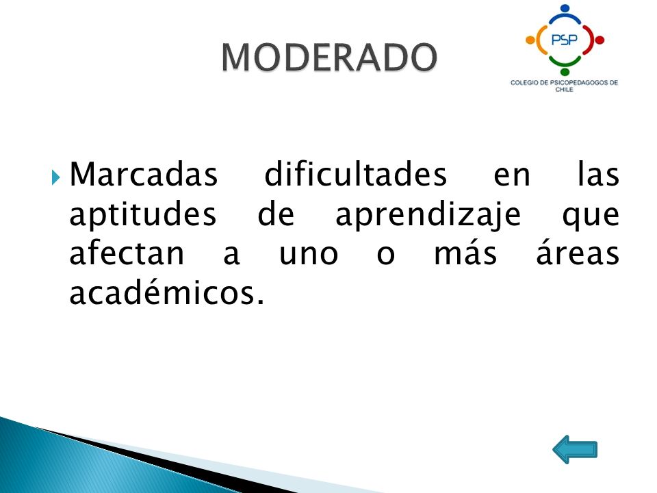 MODERADO Marcadas dificultades en las aptitudes de aprendizaje que afectan a uno o más áreas académicos.
