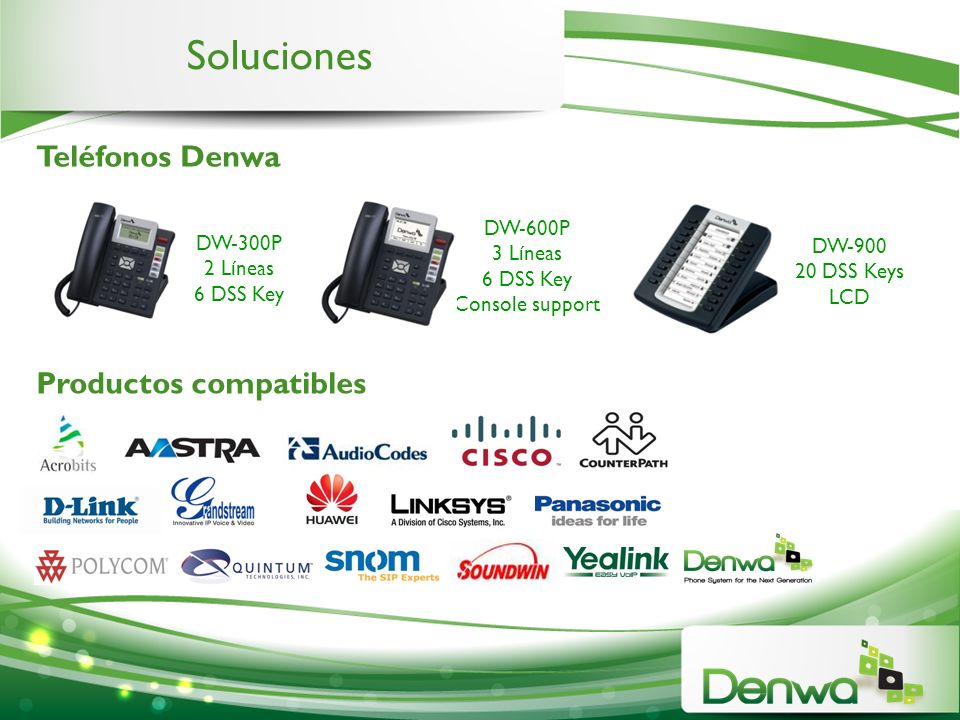 Soluciones Teléfonos Denwa Productos compatibles DW-600P DW-300P