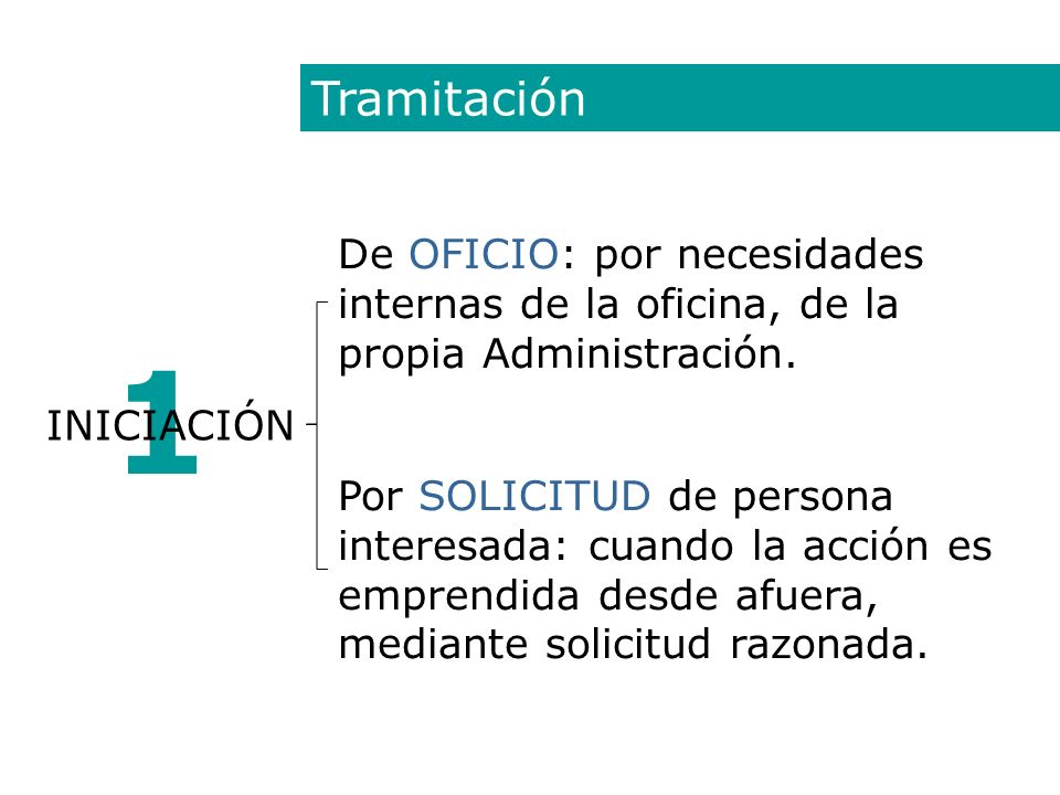 Tramitación De OFICIO: por necesidades internas de la oficina, de la propia Administración. 1. INICIACIÓN.