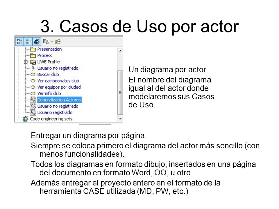 3. Casos de Uso por actor Un diagrama por actor.