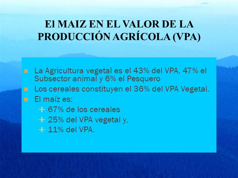 El MAIZ EN EL VALOR DE LA PRODUCCIÓN AGRÍCOLA (VPA)