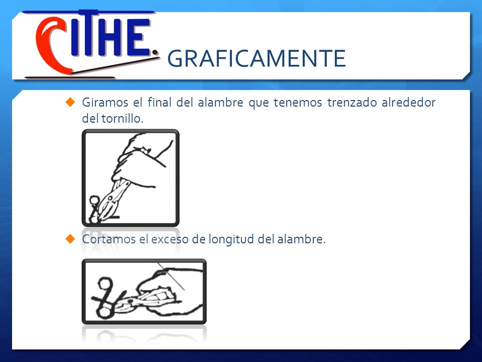 GRAFICAMENTE Giramos el final del alambre que tenemos trenzado alrededor del tornillo.