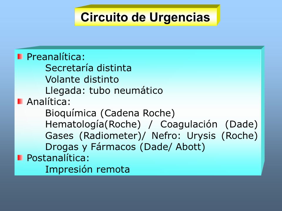 Circuito de Urgencias Preanalítica: Secretaría distinta Volante distinto Llegada: tubo neumático.