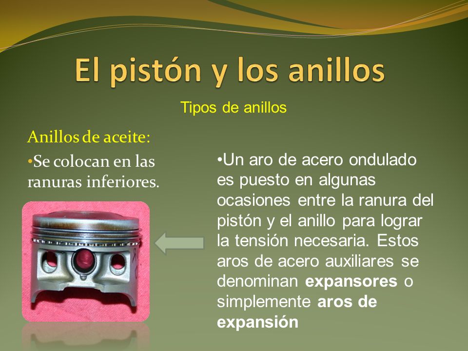 Anillos de aceite: Se colocan en las ranuras inferiores.