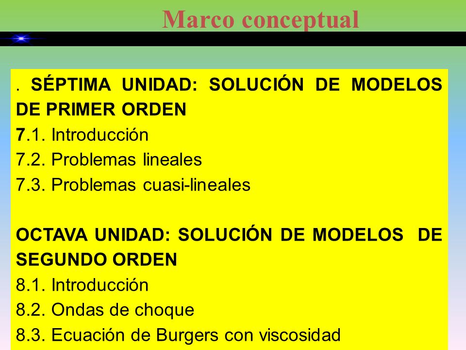 Marco conceptual . SÉPTIMA UNIDAD: SOLUCIÓN DE MODELOS DE PRIMER ORDEN