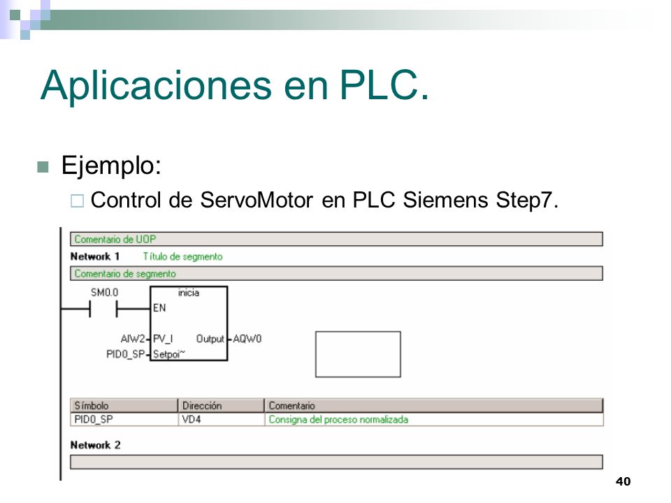 Aplicaciones en PLC. Ejemplo: