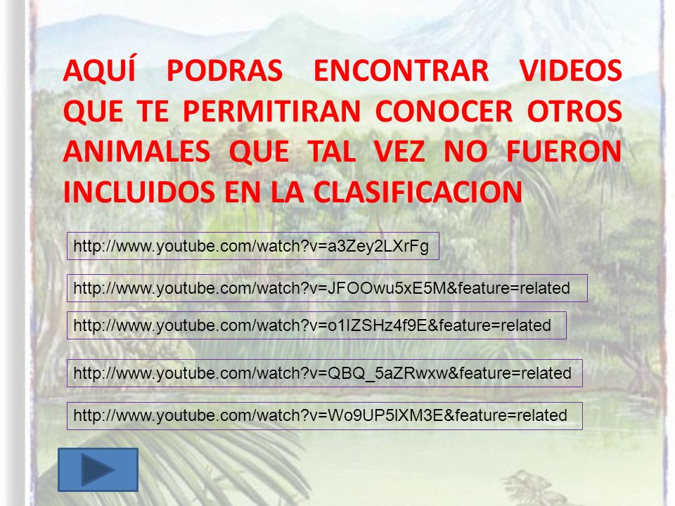 AQUÍ PODRAS ENCONTRAR VIDEOS QUE TE PERMITIRAN CONOCER OTROS ANIMALES QUE TAL VEZ NO FUERON INCLUIDOS EN LA CLASIFICACION