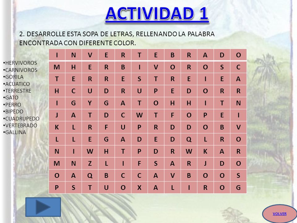 ACTIVIDAD 1 2. DESARROLLE ESTA SOPA DE LETRAS, RELLENANDO LA PALABRA ENCONTRADA CON DIFERENTE COLOR.
