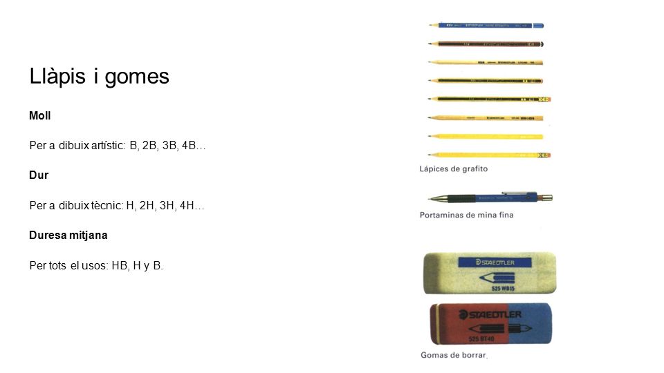 Llàpis i gomes Moll Per a dibuix artístic: B, 2B, 3B, 4B… Dur