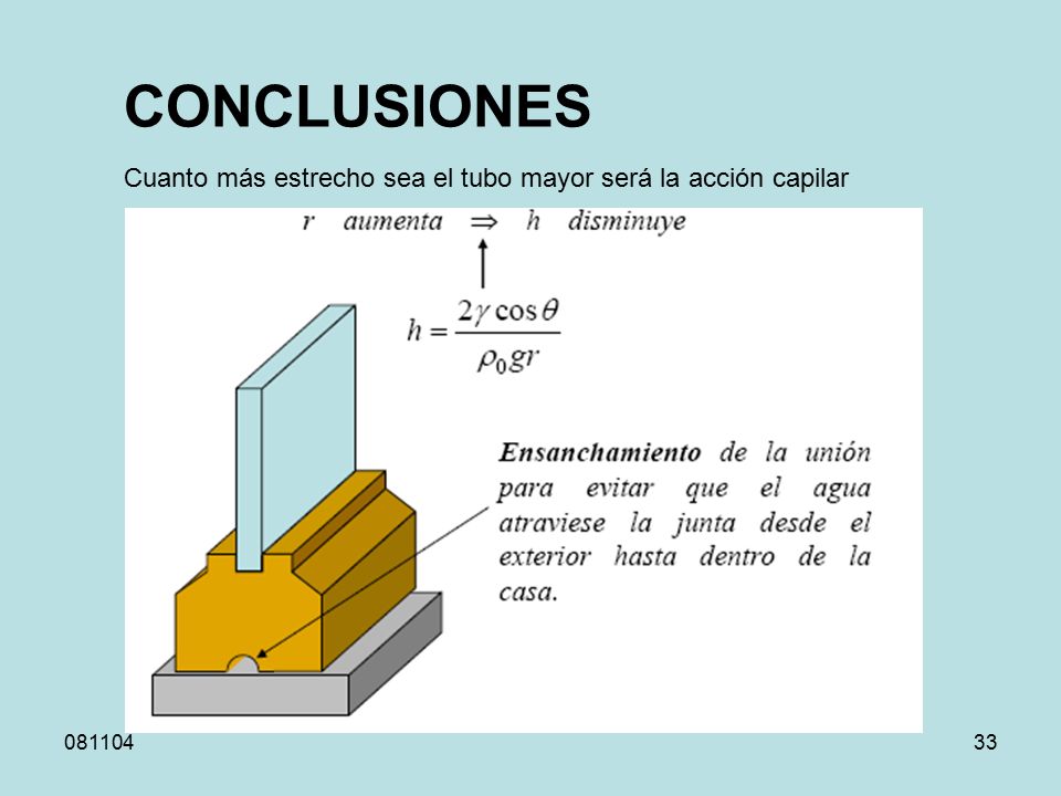 CONCLUSIONES Cuanto más estrecho sea el tubo mayor será la acción capilar.