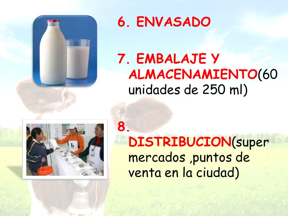 6. ENVASADO 7. EMBALAJE Y ALMACENAMIENTO(60 unidades de 250 ml) 8.