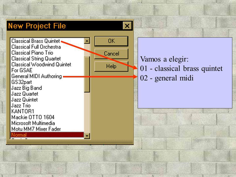 Vamos a elegir: 01 - classical brass quintet 02 - general midi