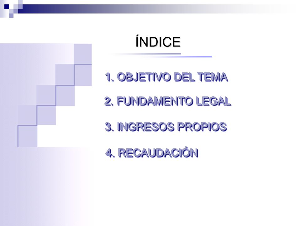 ÍNDICE 1. OBJETIVO DEL TEMA 2. FUNDAMENTO LEGAL 3. INGRESOS PROPIOS