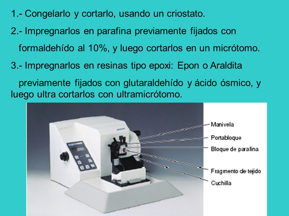 1.- Congelarlo y cortarlo, usando un criostato.