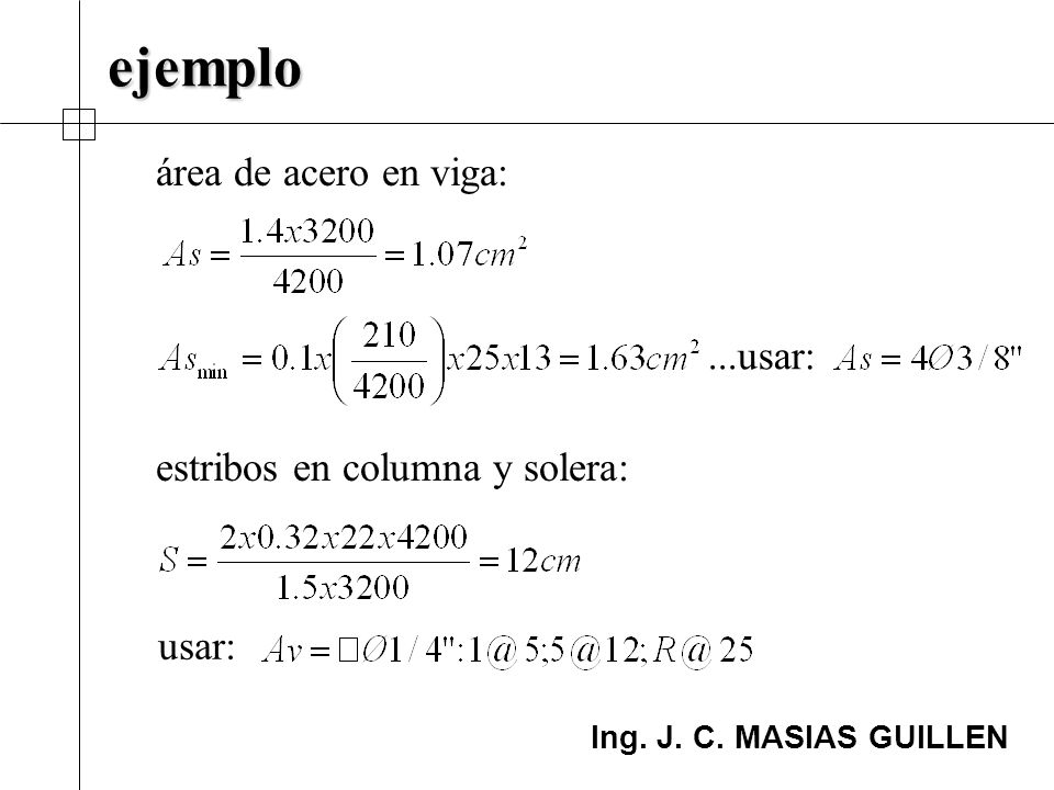 ejemplo área de acero en viga: estribos en columna y solera: ...usar: