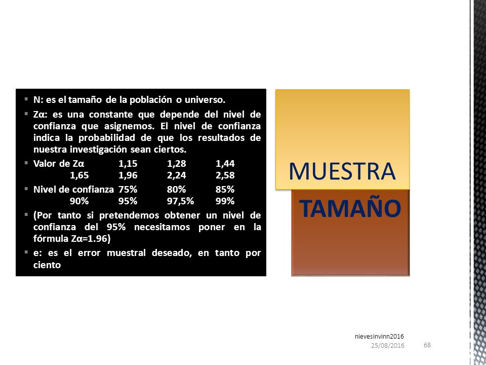 MUESTRA TAMAÑO N: es el tamaño de la población o universo.