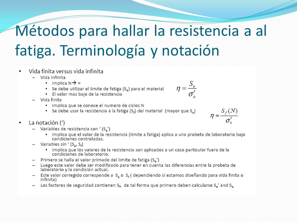 Métodos para hallar la resistencia a al fatiga. Terminología y notación