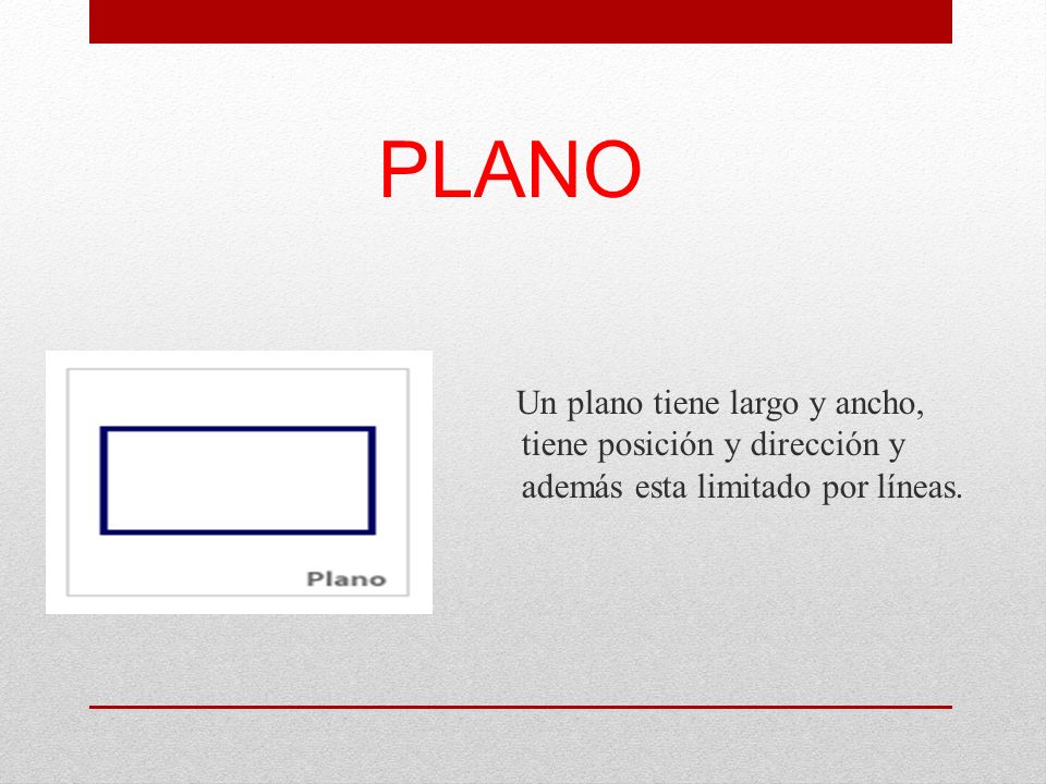 PLANO Un plano tiene largo y ancho, tiene posición y dirección y además esta limitado por líneas.