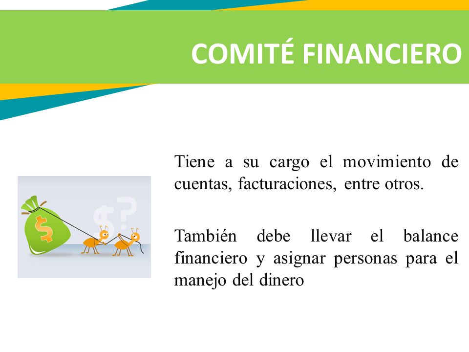 COMITÉ FINANCIERO Tiene a su cargo el movimiento de cuentas, facturaciones, entre otros.