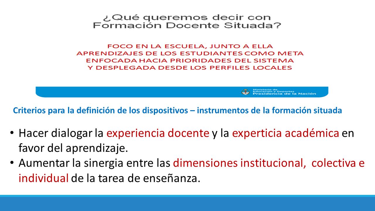 Criterios para la definición de los dispositivos – instrumentos de la formación situada