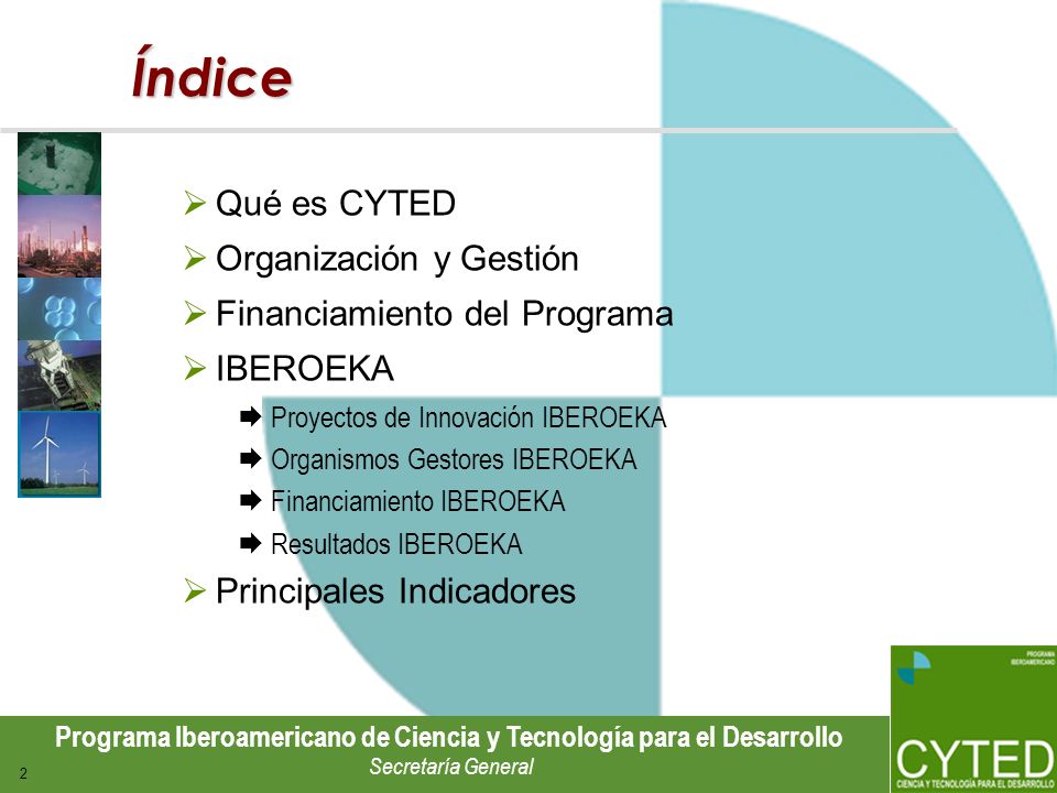 Índice Qué es CYTED Organización y Gestión Financiamiento del Programa