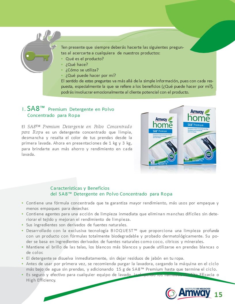 15 1. SA8™ Premium Detergente en Polvo Concentrado para Ropa