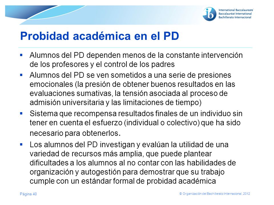 Probidad académica en el PD
