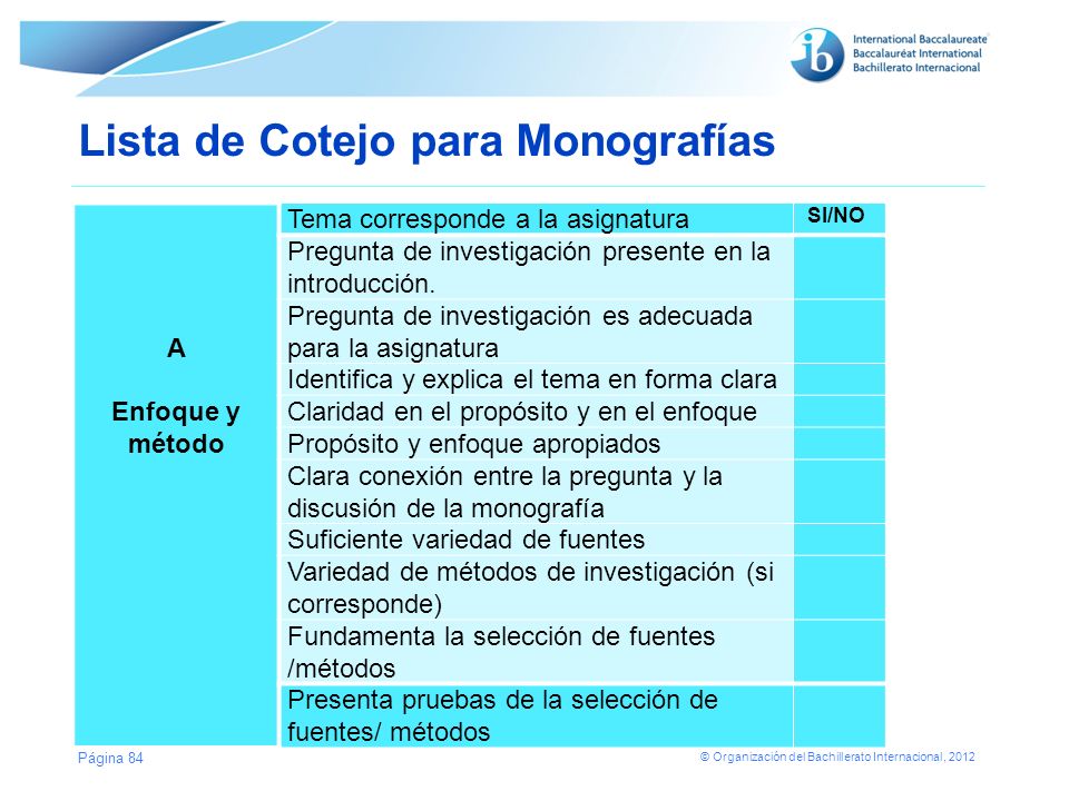 Lista de Cotejo para Monografías
