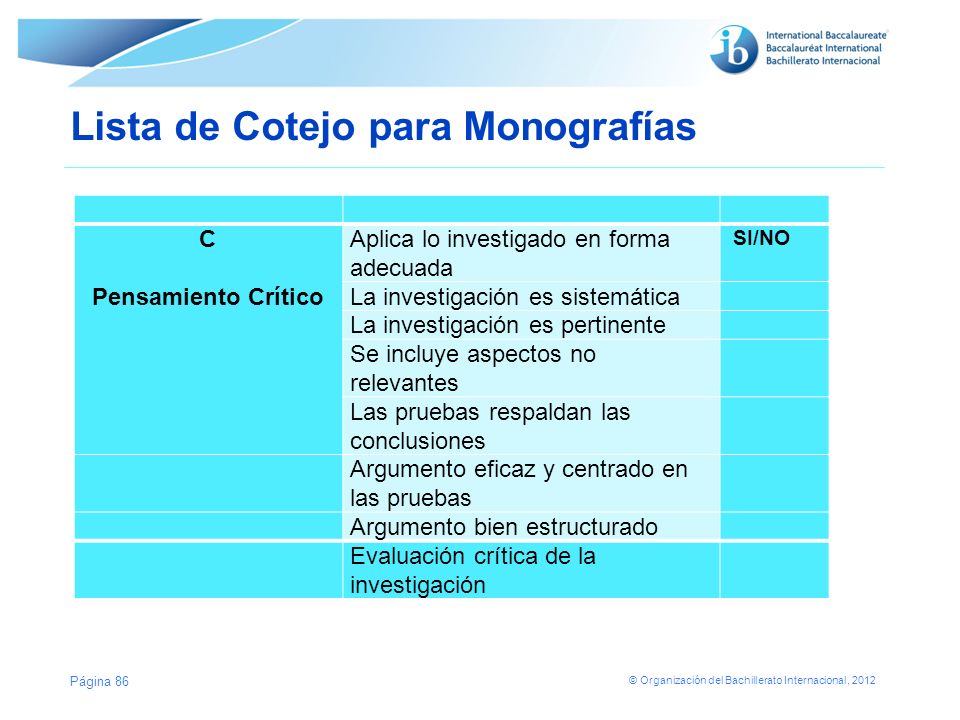 Lista de Cotejo para Monografías
