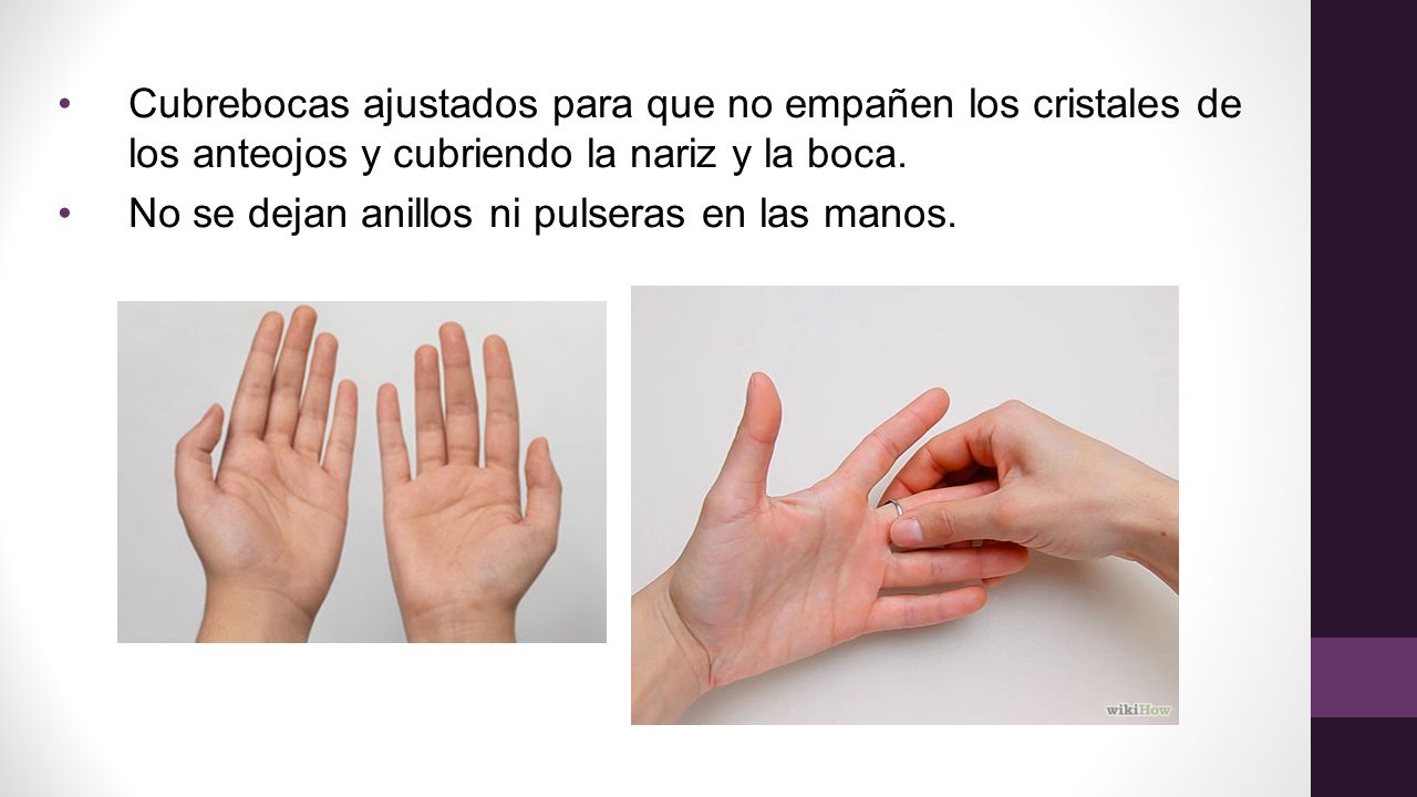 Cubrebocas ajustados para que no empañen los cristales de los anteojos y cubriendo la nariz y la boca.