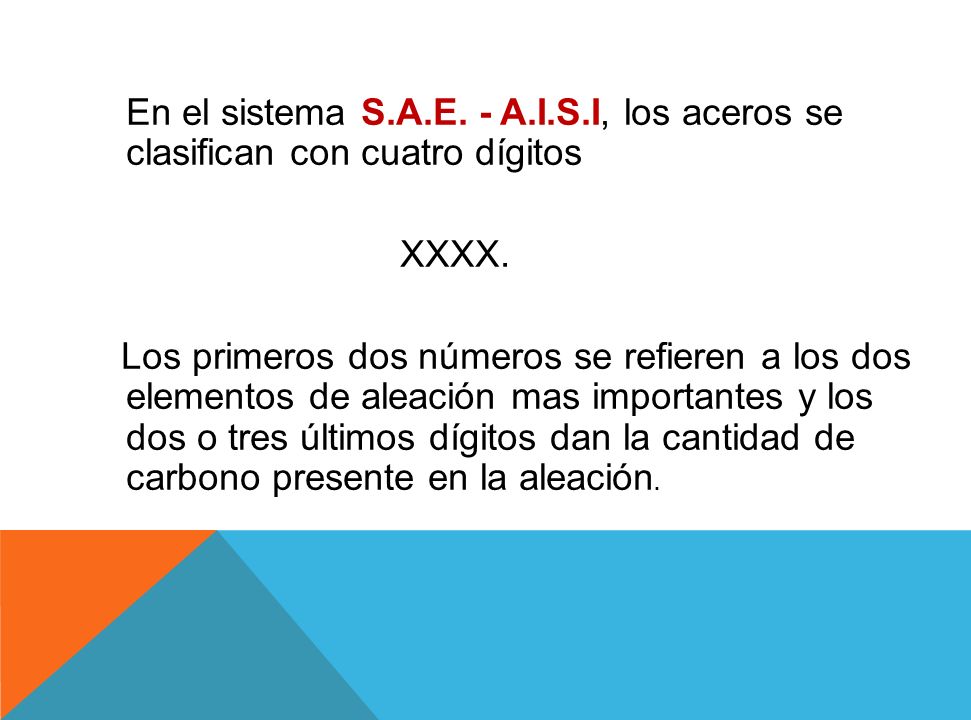 En el sistema S.A.E. - A.I.S.I, los aceros se clasifican con cuatro dígitos