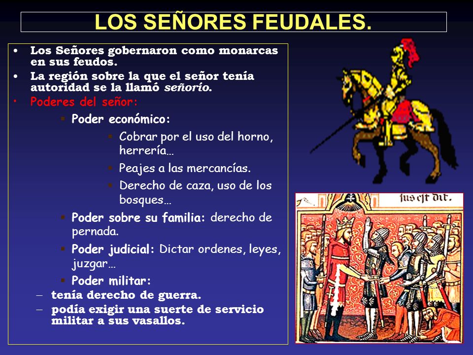 LOS SEÑORES FEUDALES. Los Señores gobernaron como monarcas en sus feudos. La región sobre la que el señor tenía autoridad se la llamó señorío.