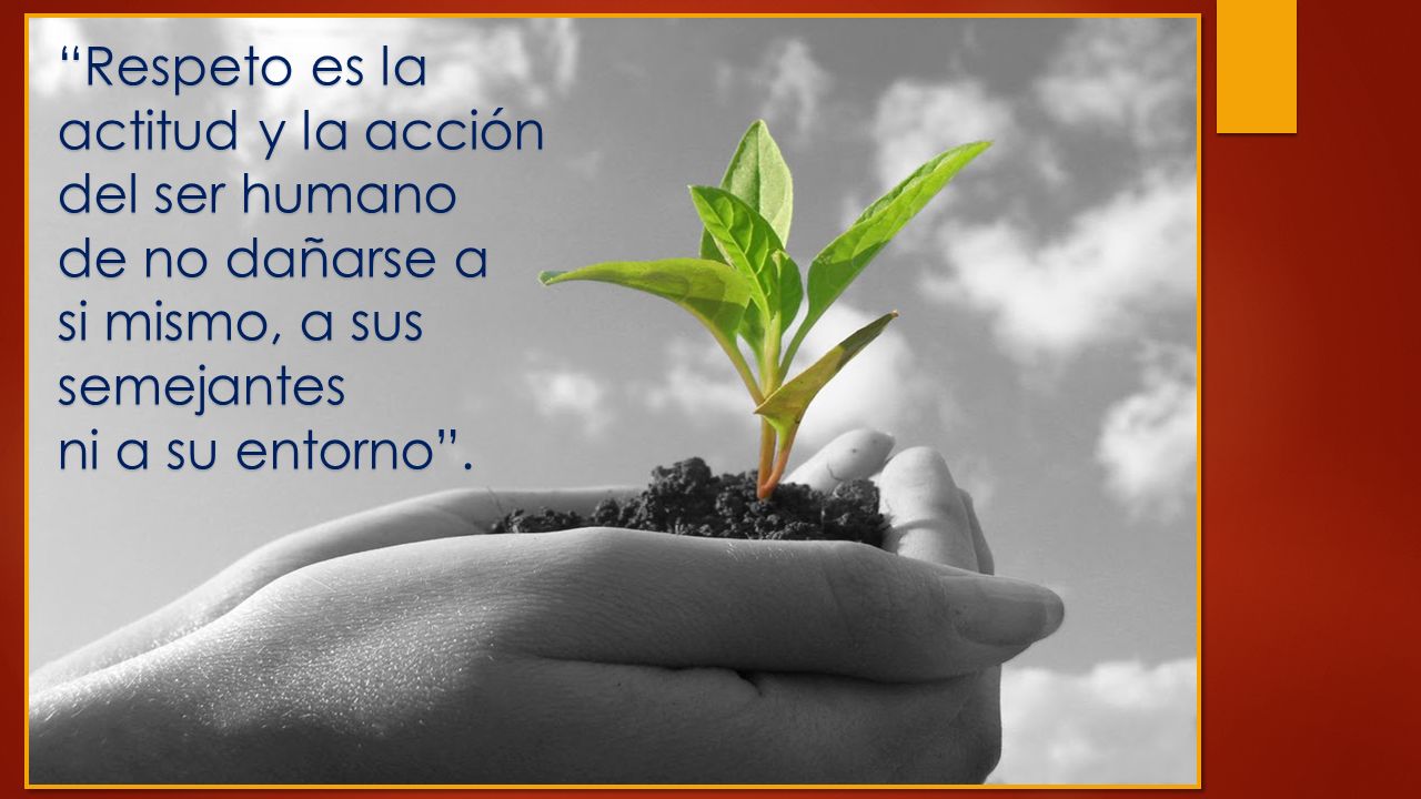 Respeto es la actitud y la acción. del ser humano. de no dañarse a. si mismo, a sus. semejantes.