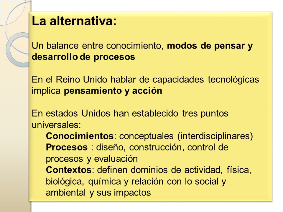 La alternativa: Un balance entre conocimiento, modos de pensar y desarrollo de procesos.